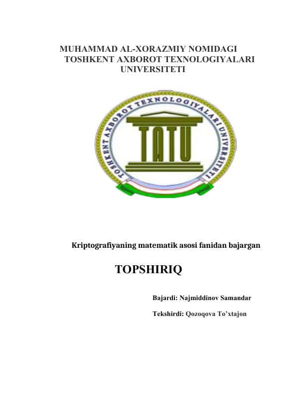Kriptografiyaning matematik asoslari