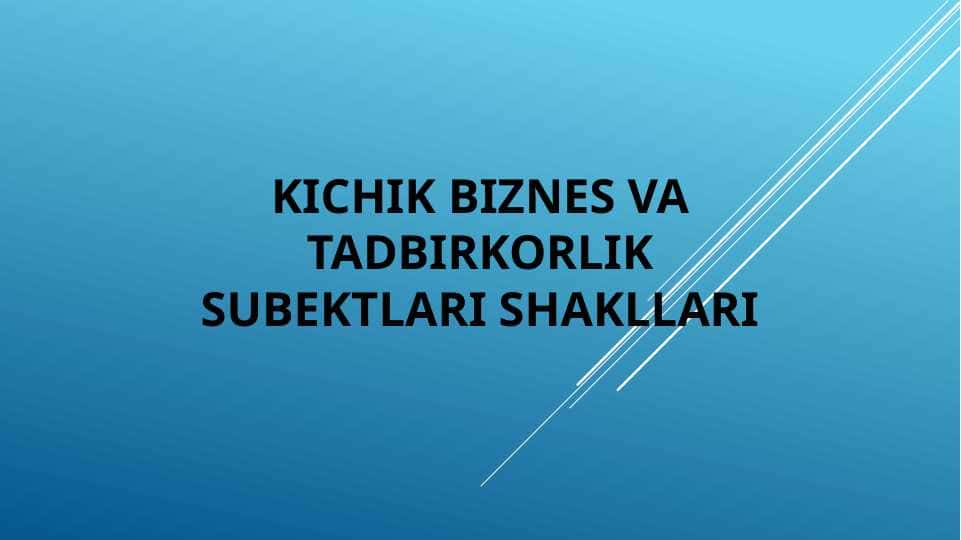KICHIK BIZNES VA TADBIRKORLIK SUBEKTLARI SHAKLLARI Taqdimot