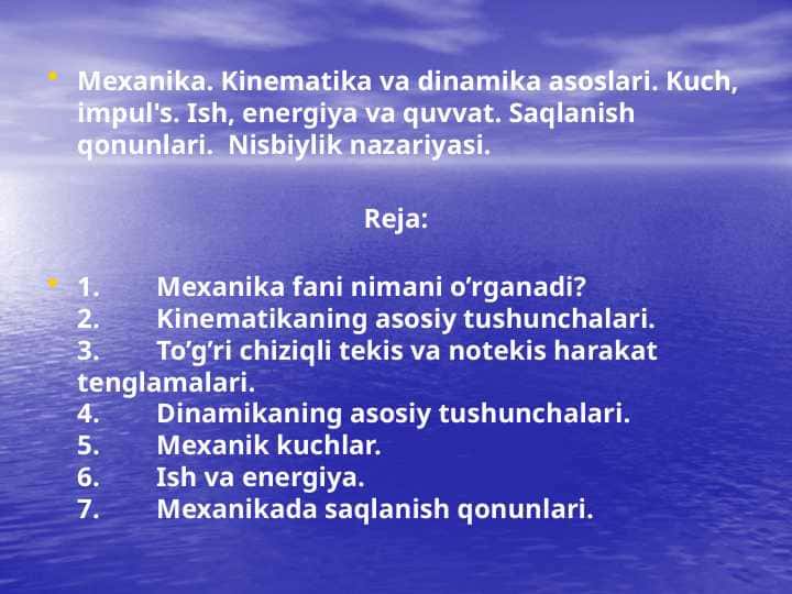 Mexanika. Kinematika va dinamika asoslari.