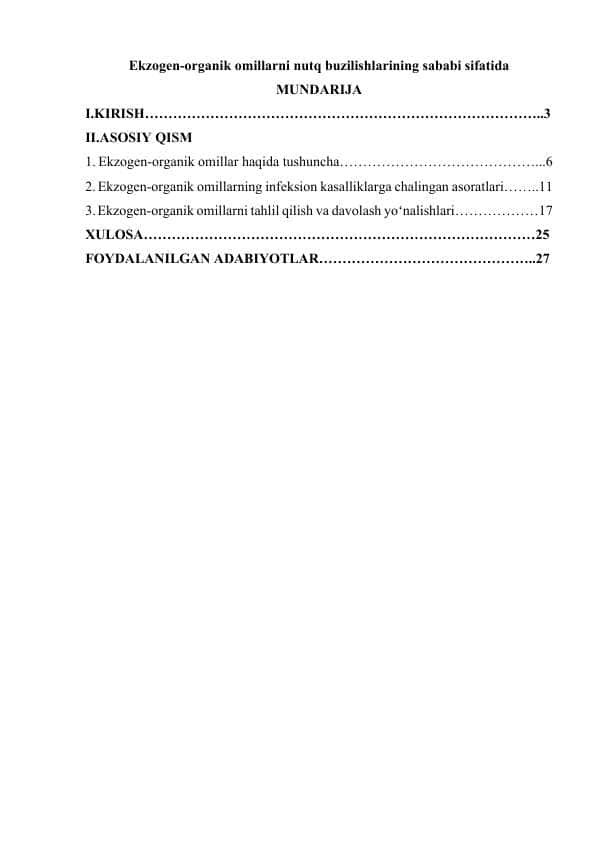 Ekzogen-organik omillarni nutq buzilishlarining sababi sifatida