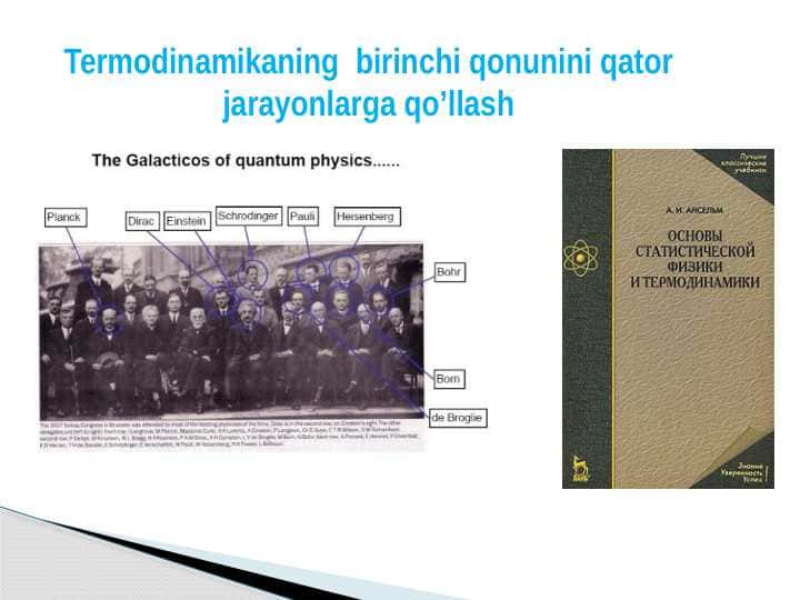 Termodinamikaning birinchi qonunini qator jarayonlarga qo’llash