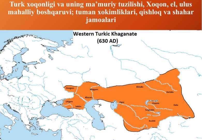 Turk xoqonligi va uning ma’muriy tuzilishi, Xoqon, el, ulus mahalliy boshqaruvi; tuman xokimliklari, qishloq va shahar jamoalari 25