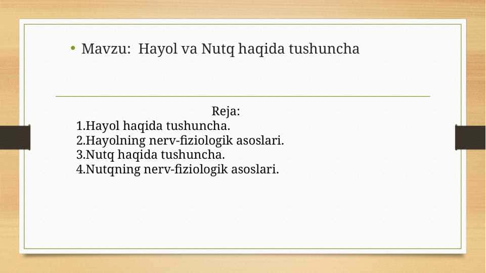 Hayol va Nutq haqida tushuncha
