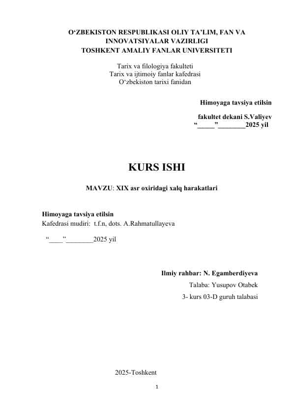 XIX asr oxiridagi xalq harakatlari