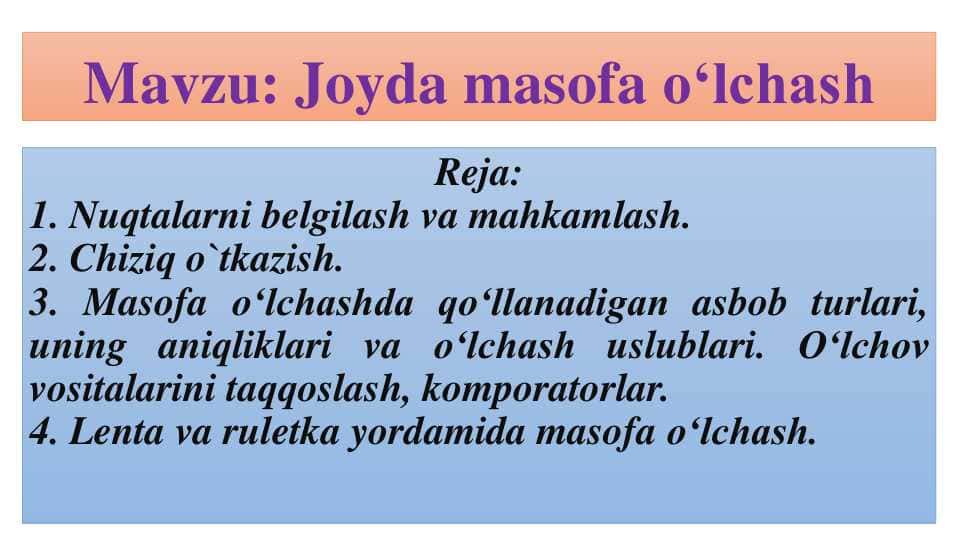 Joyda masofa o‘lchash