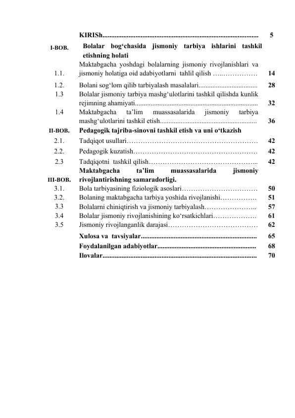 Bolalar bog‘chasida jismoniy tarbiya ishlarini tashkil etishning holati
