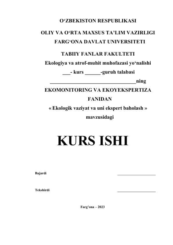 Ekologik vaziyat va uni ekspert baholash