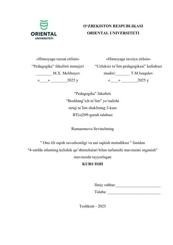 4-sinfda otlarning kelishik qo’shimchalari bilan turlanishi mavzusini organish