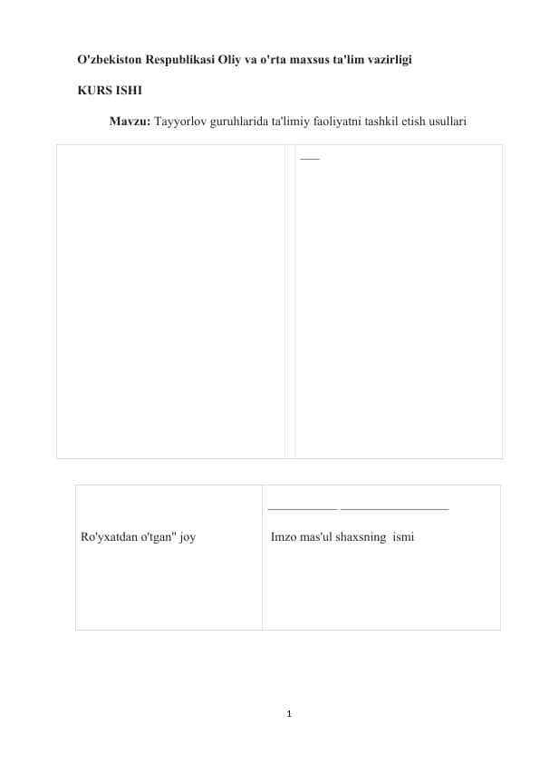 Tayyorlov guruhlarida ta'limiy faoliyatni tashkil etish usullari