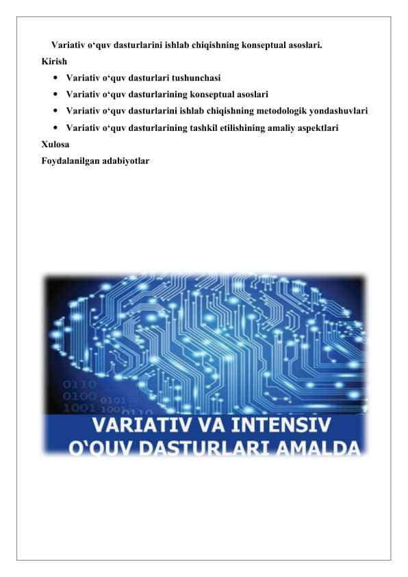 Variativ o‘quv dasturlarini ishlab chiqishning konseptual asoslari. 25