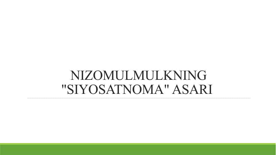 NIZOMULMULKNING SIYOSATNOMA ASARI