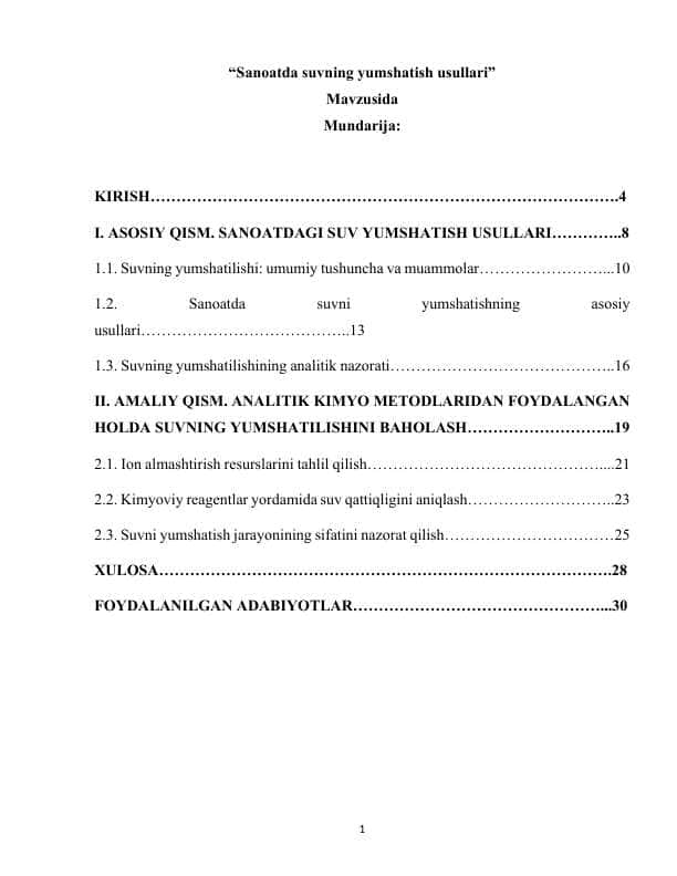 Sanoatda suvning yumshatish usullari