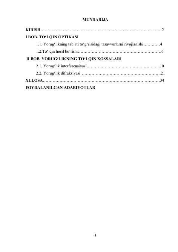 Yorugʻlikning toʻlqin xossalari