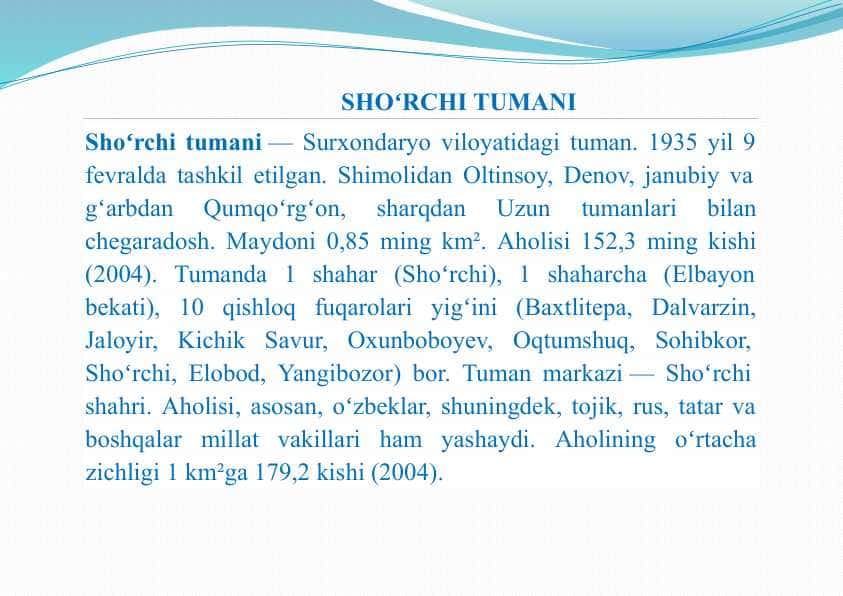 SHOʻRCHI TUMANI