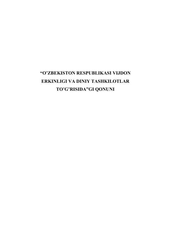 O’ZBEKISTON RESPUBLIKASI VIJDON ERKINLIGI VA DINIY TASHKILOTLAR TO’G’RISIDA