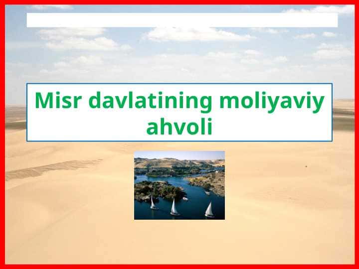 Misr davlatining moliyaviy ahvoli