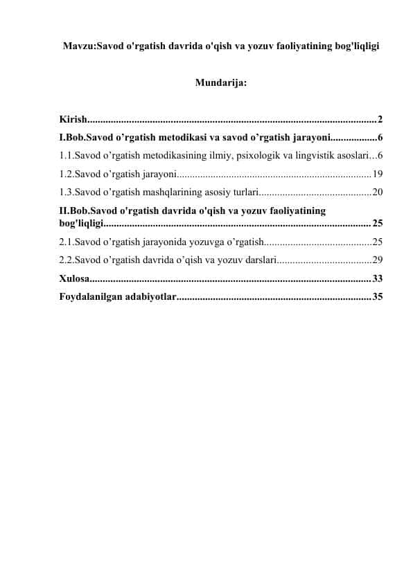 Savod o'rgatish davrida o'qish va yozuv faoliyatining bog'liqligi