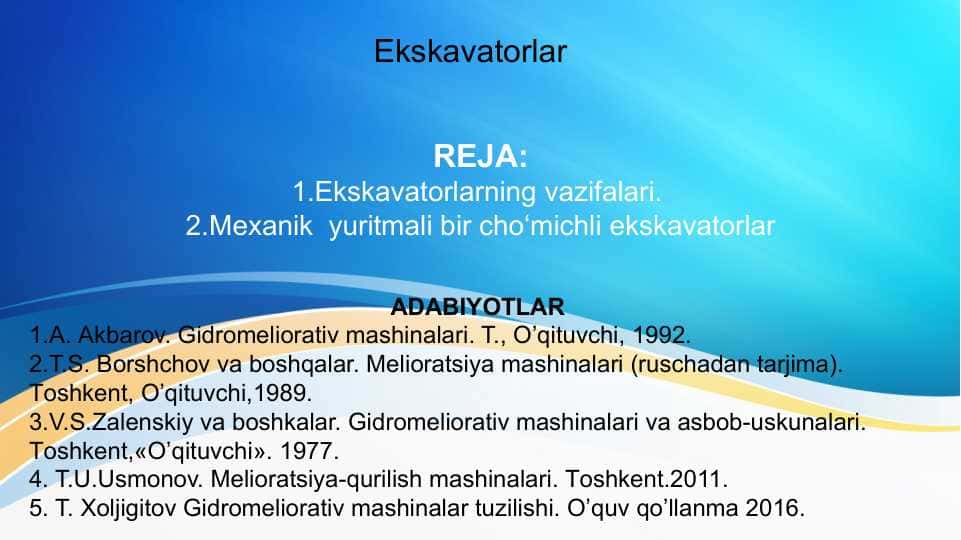 Ekskavatorlar . Melioratsiya