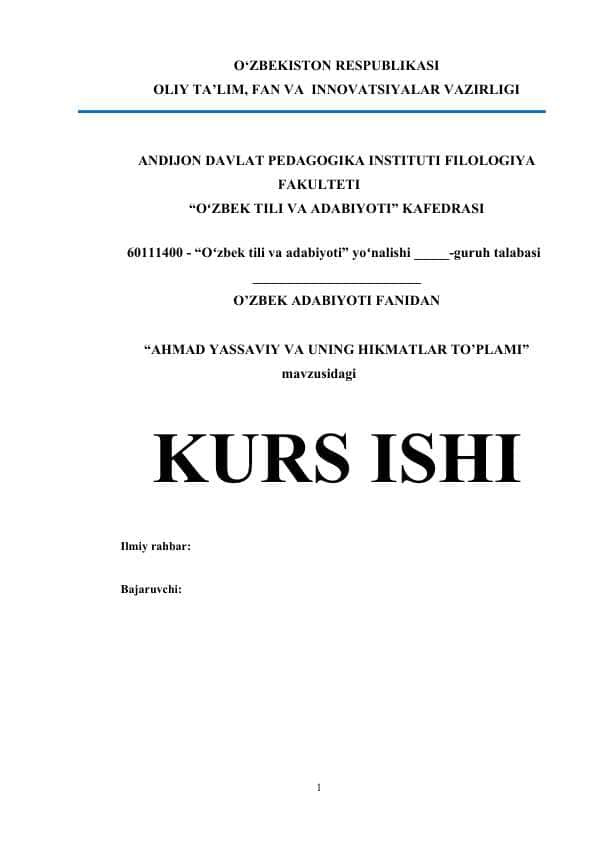 AHMAD YASSAVIY VA UNING HIKMATLAR TO'PLAMI