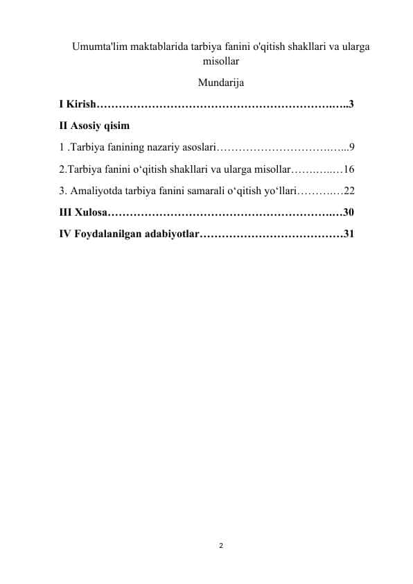 Umumta'lim maktablarida tarbiya fanini o'qitish shakllari va ularga misollar