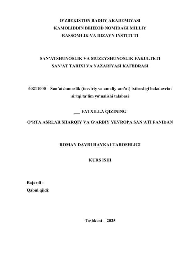 ROMAN DAVRI HAYKALTAROSHLIGI. Kurs ishi