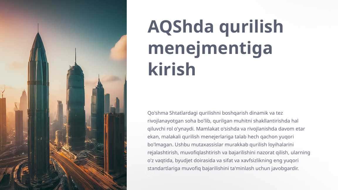 AQShda qurilish menejmentiga kirishAQShda qurilish menejmentiga kirish