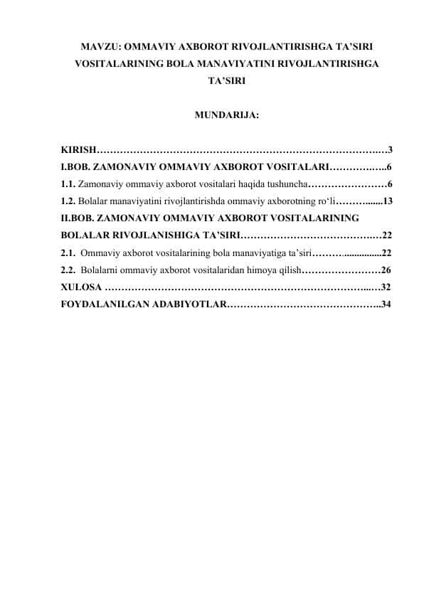 OMMAVIY AXBOROT RIVOJLANTIRISHGA TA’SIRI VOSITALARINING BOLA MANAVIYATINI RIVOJLANTIRISHGA TA’SIRI.docx