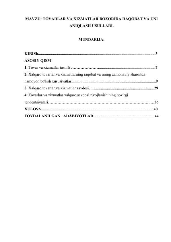 TOVARLAR VA XIZMATLAR BOZORIDA RAQOBAT VA UNI ANIQLASH USULLARI..docx