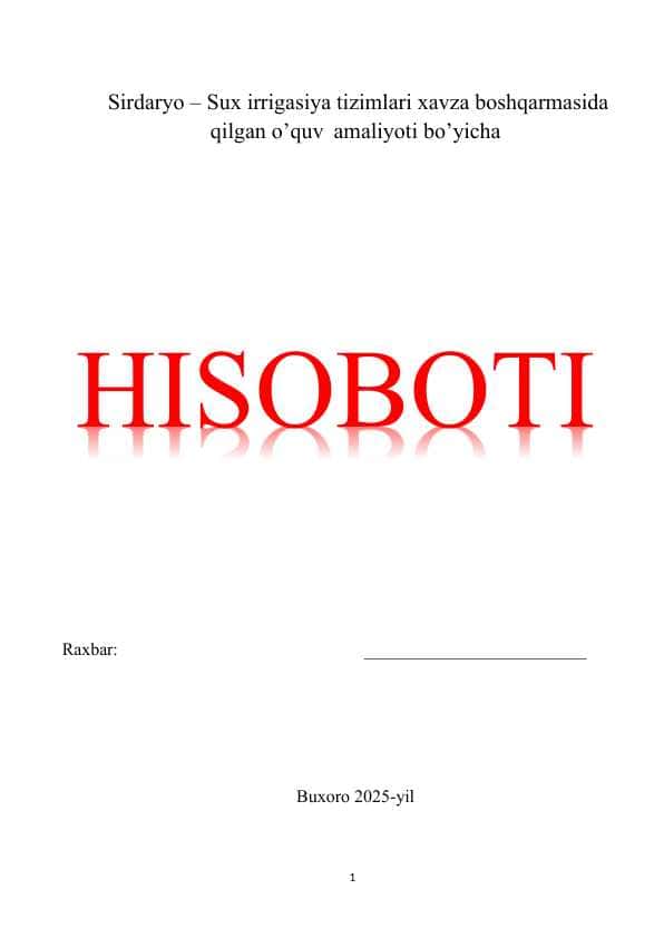 Sirdaryo - Sux irrigatsiya tizimlari xavzasi amaliyot hisoboti