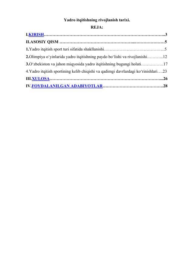 Yadro itqitishning rivojlanish tarixi.