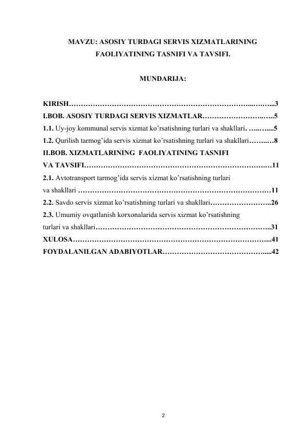 ASOSIY TURDAGI SERVIS XIZMATLARINING FAOLIYATINING TASNIFI VA TAVSIFI..docx