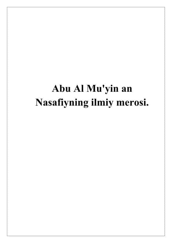 Abu Al Mu'yin an Nasafiyning ilmiy merosi.