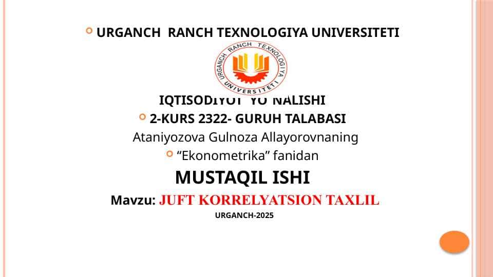 JUFT KORRELYATSION TAXLIL