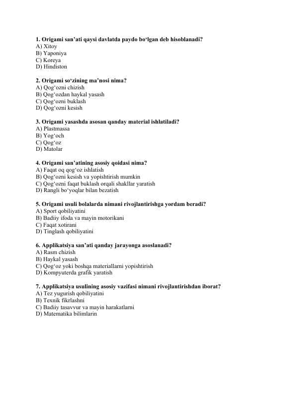 Saxnalashtirish 20 test