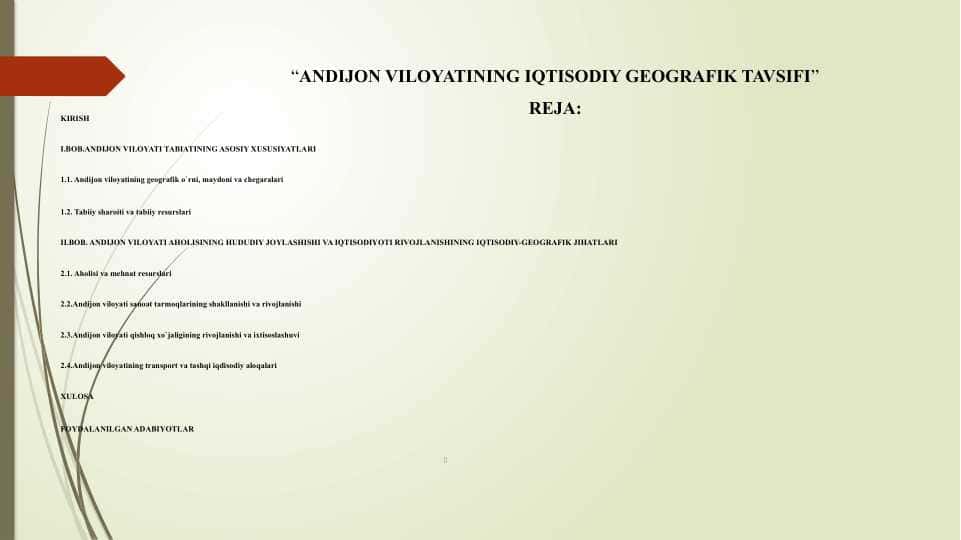 Andijon viloyatining iqdisodiy-geografik tavsifi