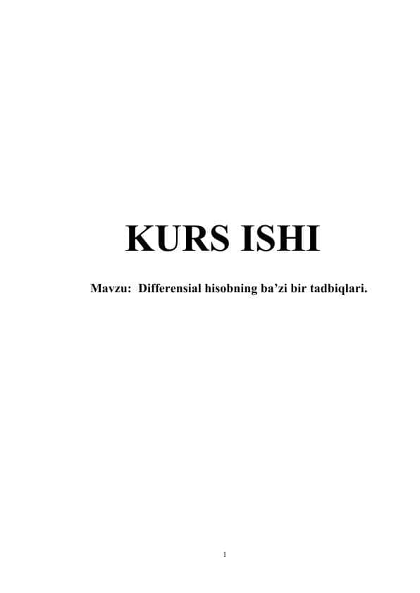 Differensial hisobning ba’zi bir tadbiqlari