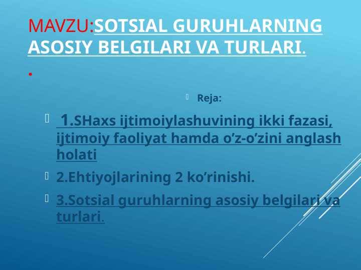 Sotsial guruhlarning asosiy belgilari va turlari