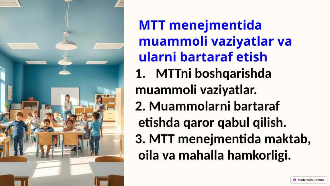 Maktabgacha ta'lim tashkilotlari menejmentida muammoli vaziyatlar va ularni bartaraf etish