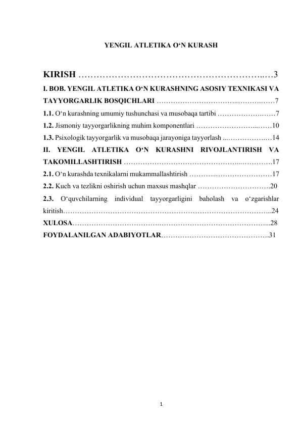 YENGIL ATLETIKA O‘N KURASH