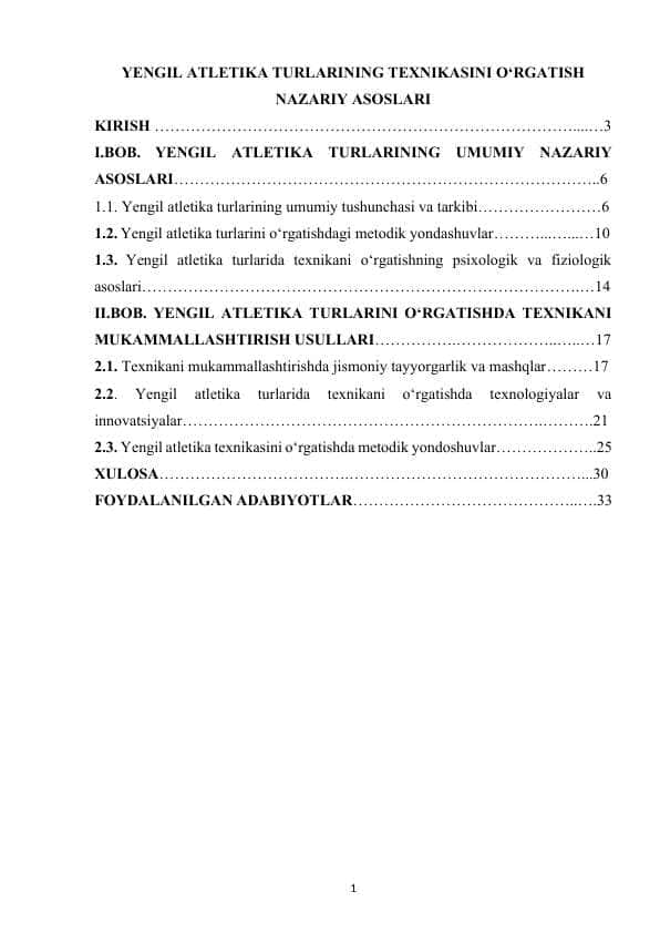YENGIL ATLETIKA TURLARINING TEXNIKASINI O‘RGATISH NAZARIY ASOSLARI