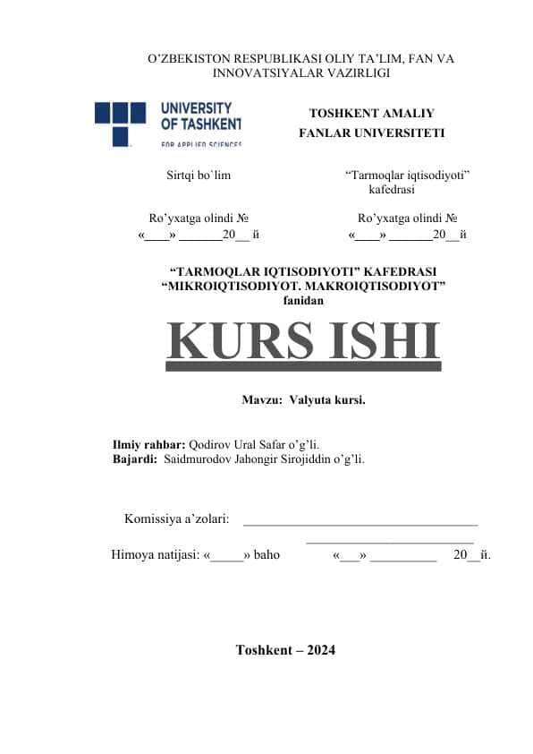 Valyuta kursi kurs ishi