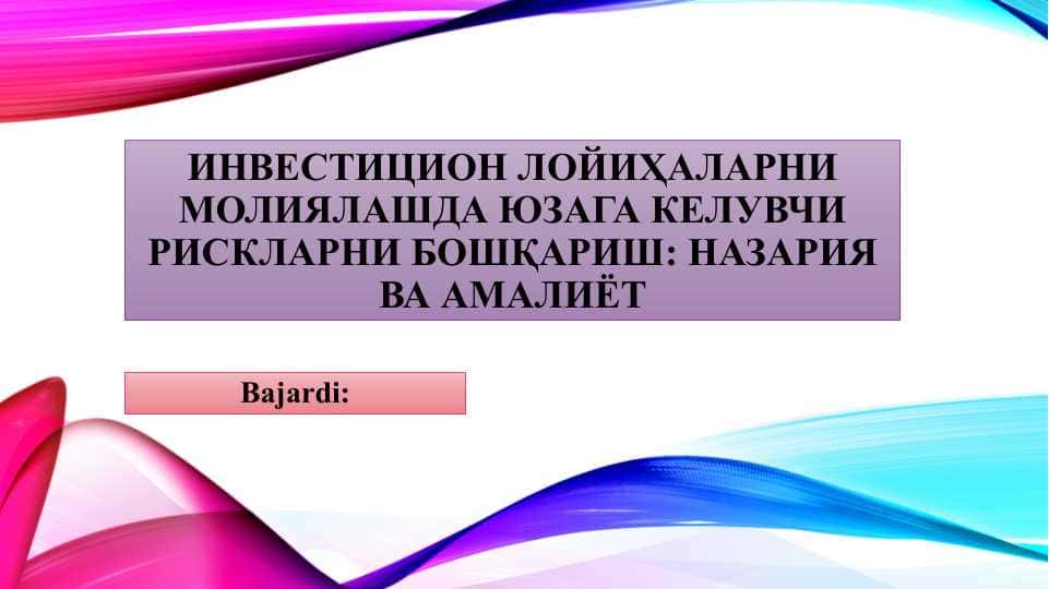 ИНВЕСТИЦИОН ЛОЙИҲАЛАРНИ МОЛИЯЛАШДА ЮЗАГА КЕЛУВЧИ РИСКЛАРНИ БОШҚАРИШ: НАЗАРИЯ ВА АМАЛИЁТ