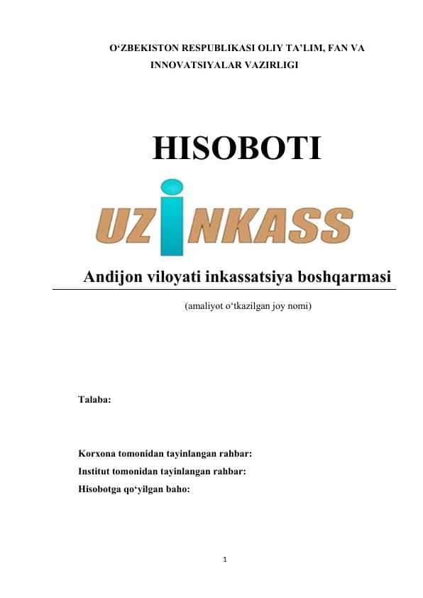 Andijon viloyati inkassatsiya boshqarmasi
Amaliyot hisoboti