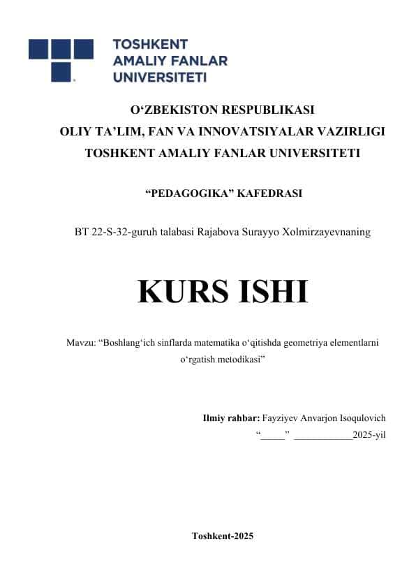 Boshlang‘ich sinflarda matematika o‘qitishda geometriya elementlarni o‘rgatish metodikasi