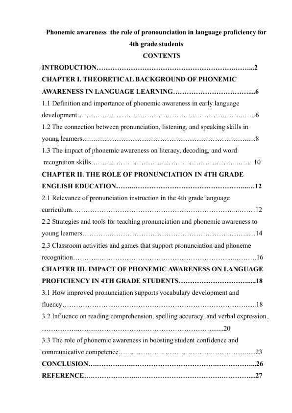 Phonemic awareness the role of pronounciation in language proficiency for 4th grade students
