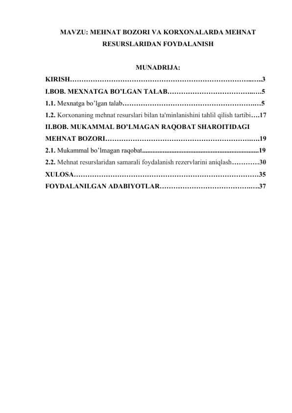 MEHNAT BOZORI VA KORXONALARDA MEHNAT RESURSLARIDAN FOYDALANISH.docx