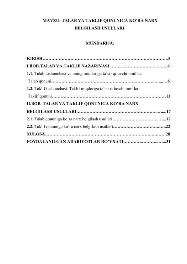 TALAB VA TAKLIF QONUNIGA KO’RA NARX BELGILASH USULLARI..docx