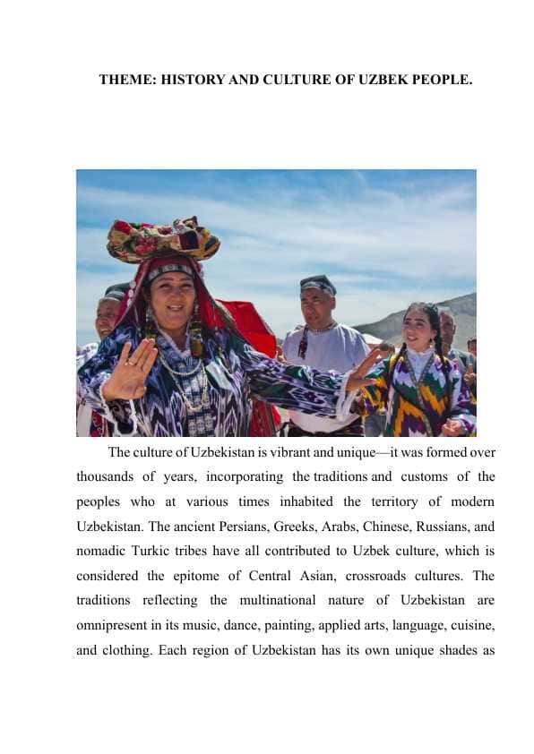 HISTORY AND CULTURE OF UZBEK PEOPLE