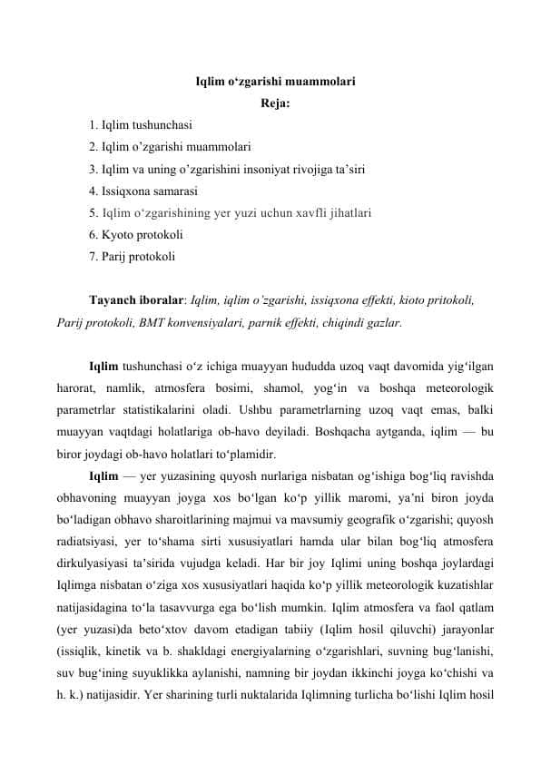 Iqlim o‘zgarishi muammolari
