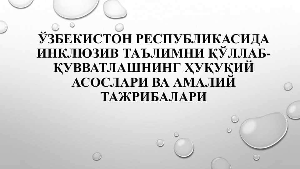 Ўзбекистон Республикасида инклюзив таълимни қўллаб-қувватлашнинг ҳуқуқий асослари ва амалий тажрибалари